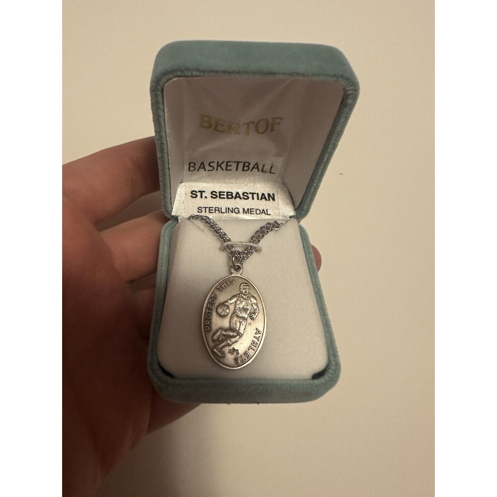 Basketball with St. Sebastian 24 Inch Sterling Silver Medal Necklace